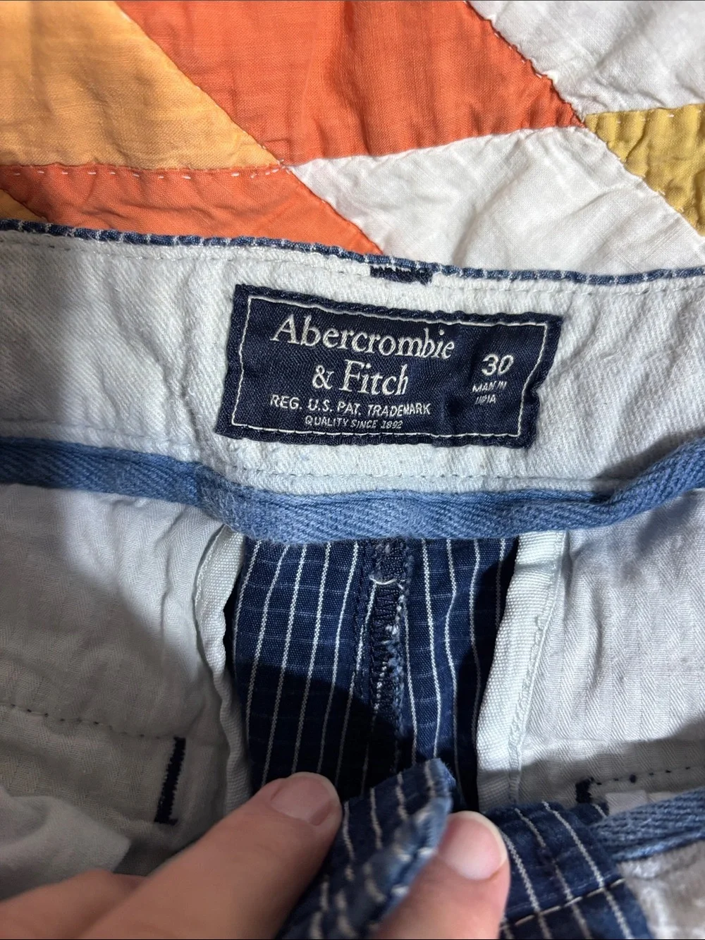 Abercrombie & Fitch Navy and White Pinstripe Shorts